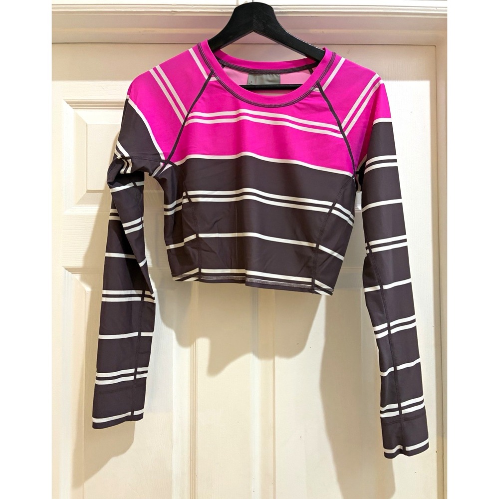 Athleta Women's Cropped Striped Crew Neck Long Sleeve Tee Slim Stretch (S)